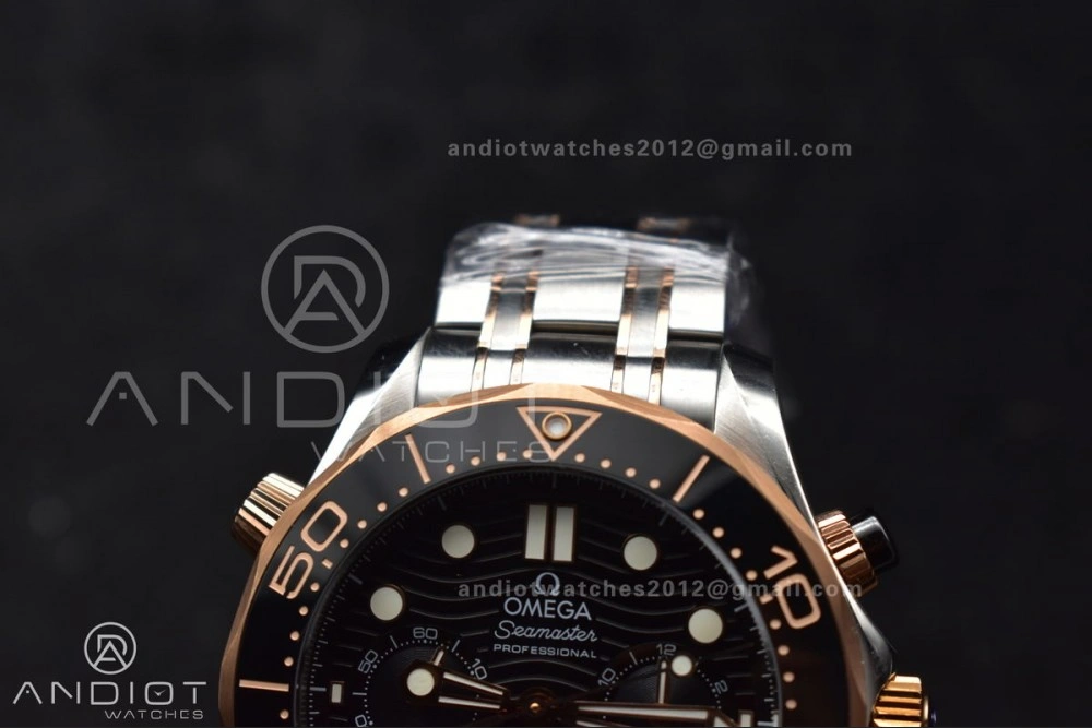 Seamaster 300m Chrono SS RG OMF 1:1 Best Edition Black Dial on SS Strap A MoistureWicking 63