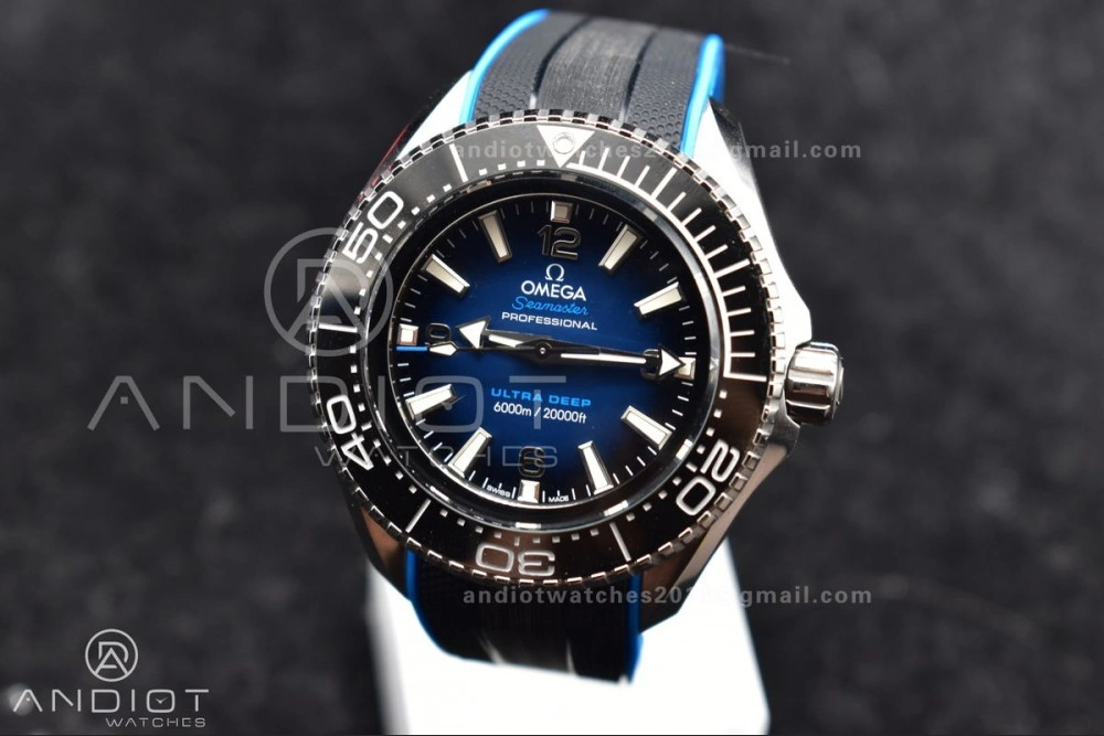 Sustainable Seamaster 6000M Ultra Deep SS TF 1:1 Best Edition Blue Dial Black Ceramic Bezel on Black Rubber Strap A 75