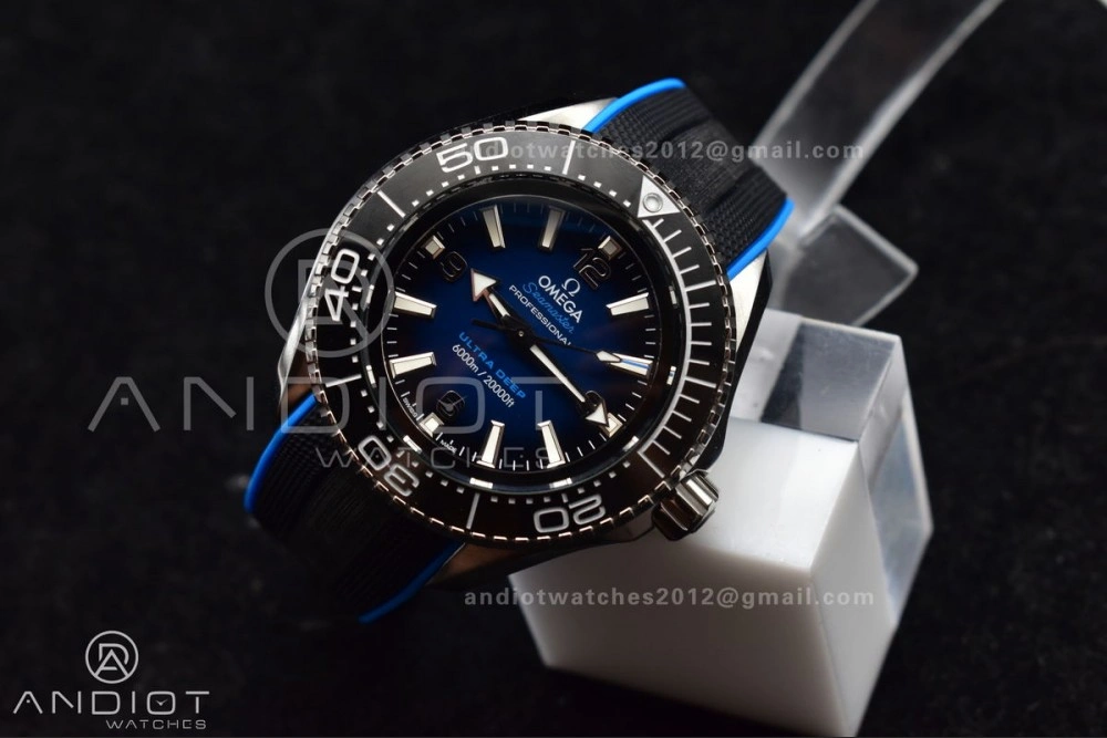 Efficient Seamaster 6000M Ultra Deep SS TF 1:1 Best Edition Blue Dial Black Ceramic Bezel on Black Rubber Strap A 1072