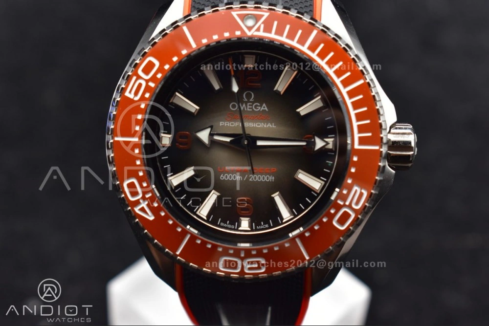 Seamaster 6000M Ultra Deep SS TF 1:1 Best Edition Gray Dial Orange Ceramic Bezel on Black Rubber Strap A Trendy 69
