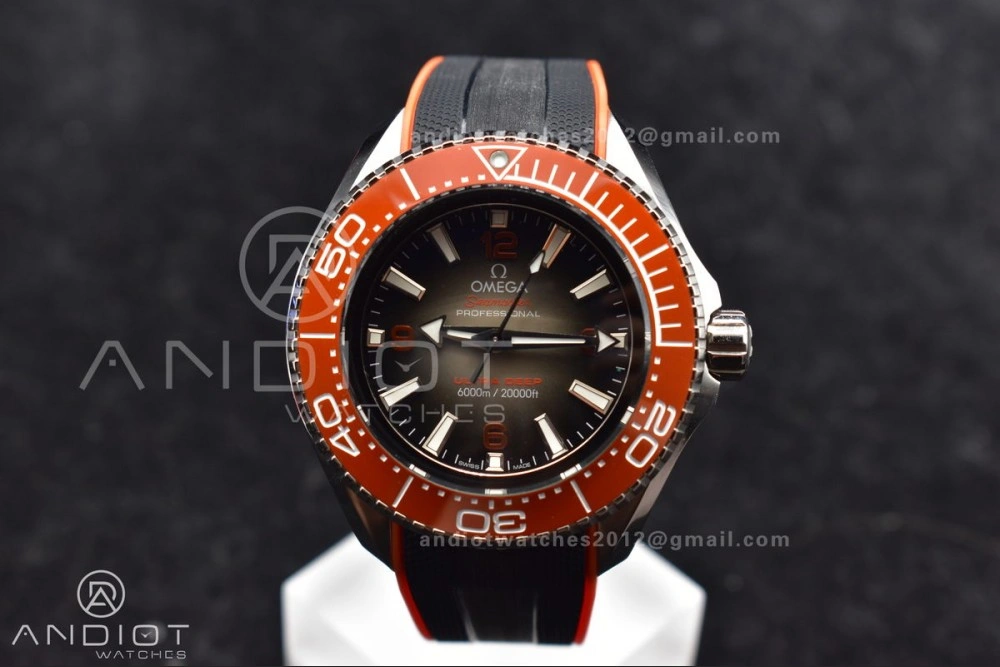Seamaster 6000M Ultra Deep SS TF 1:1 Best Edition Gray Dial Orange Ceramic Bezel on Black Rubber Strap A Trendy 69