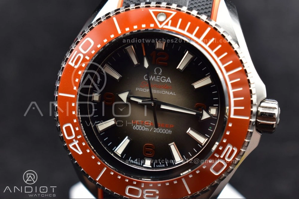 Seamaster 6000M Ultra Deep SS TF 1:1 Best Edition Gray Dial Orange Ceramic Bezel on Black Rubber Strap A Trendy 69