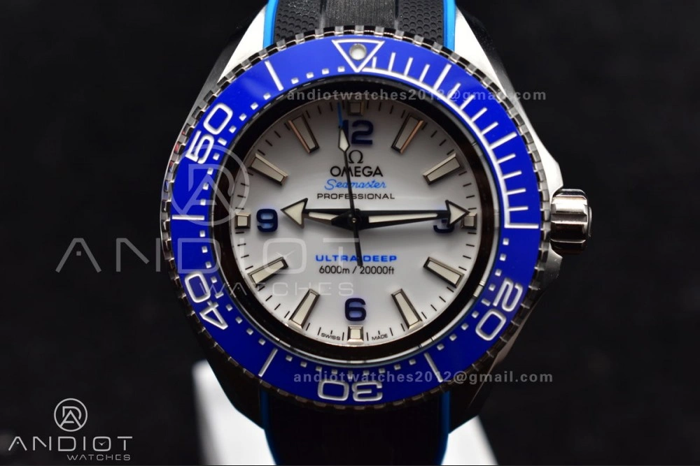 Seamaster 6000M Ultra Deep SS TF 1:1 Best Edition White Dial Blue Ceramic Bezel on Black Rubber Strap A Versatile 1078