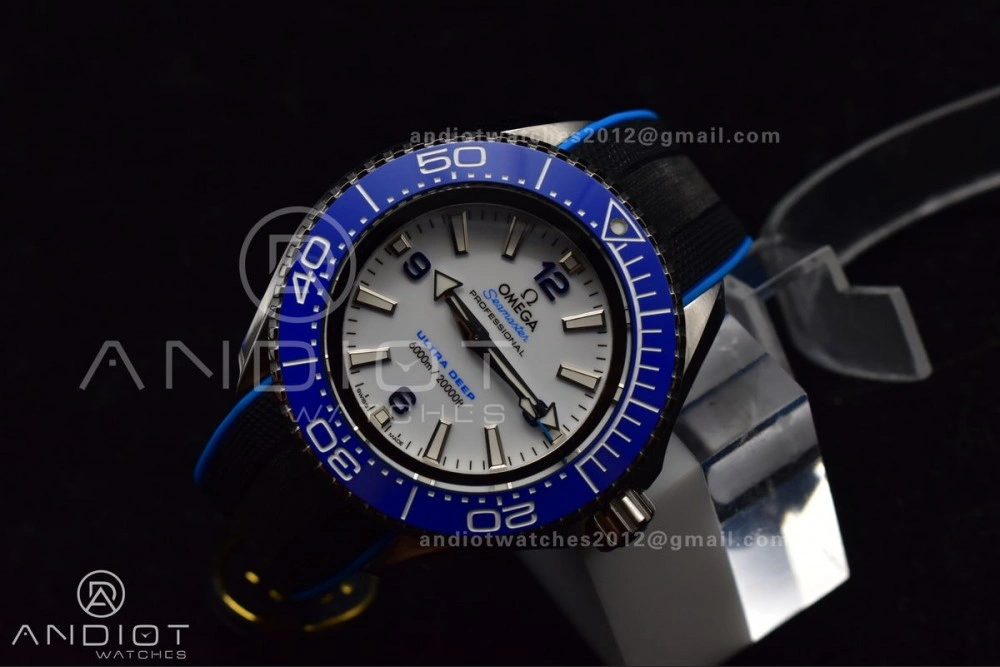 Seamaster 6000M Ultra Deep SS TF 1:1 Best Edition White Dial Blue Ceramic Bezel on Black Rubber Strap A Versatile 1078