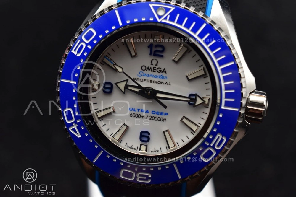 Seamaster 6000M Ultra Deep SS TF 1:1 Best Edition White Dial Blue Ceramic Bezel on Black Rubber Strap A Versatile 1078