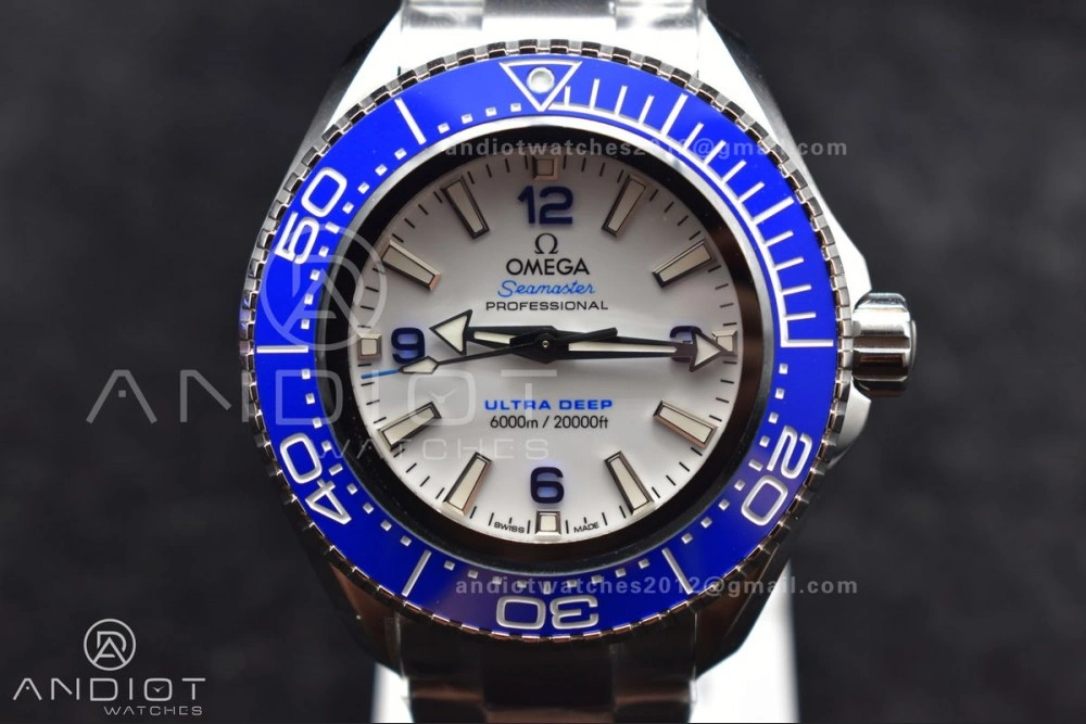 Seamaster 6000M Ultra Deep SS TF 1:1 Best Edition White Dial Blue Ceramic Bezel on SS Bracelet A NewStyle 1077