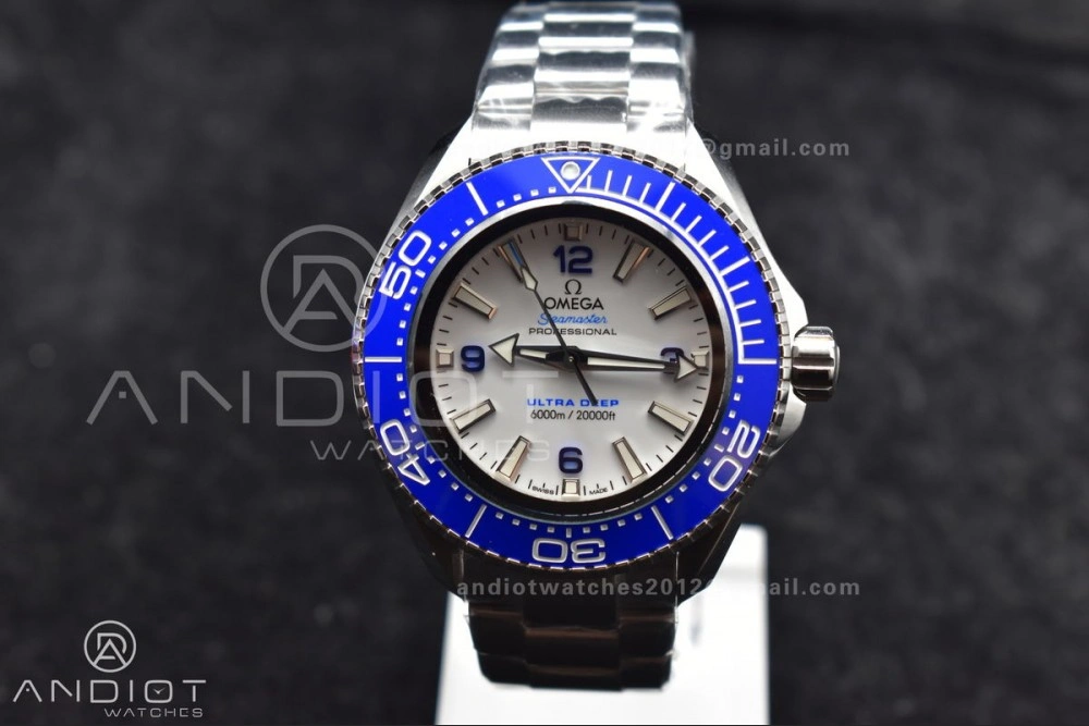 Seamaster 6000M Ultra Deep SS TF 1:1 Best Edition White Dial Blue Ceramic Bezel on SS Bracelet A NewStyle 1077