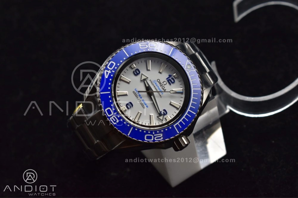 Seamaster 6000M Ultra Deep SS TF 1:1 Best Edition White Dial Blue Ceramic Bezel on SS Bracelet A NewStyle 1077