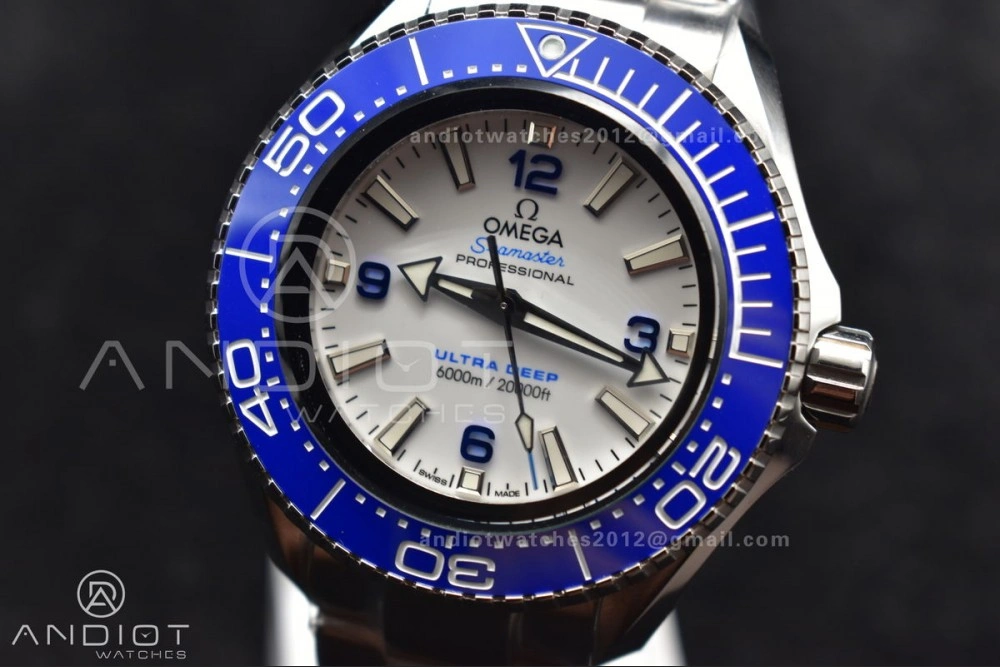 Seamaster 6000M Ultra Deep SS TF 1:1 Best Edition White Dial Blue Ceramic Bezel on SS Bracelet A NewStyle 1077
