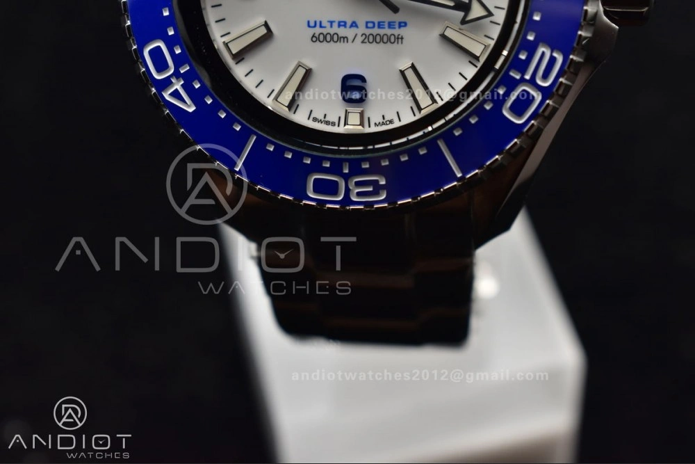 Seamaster 6000M Ultra Deep SS TF 1:1 Best Edition White Dial Blue Ceramic Bezel on SS Bracelet A NewStyle 1077