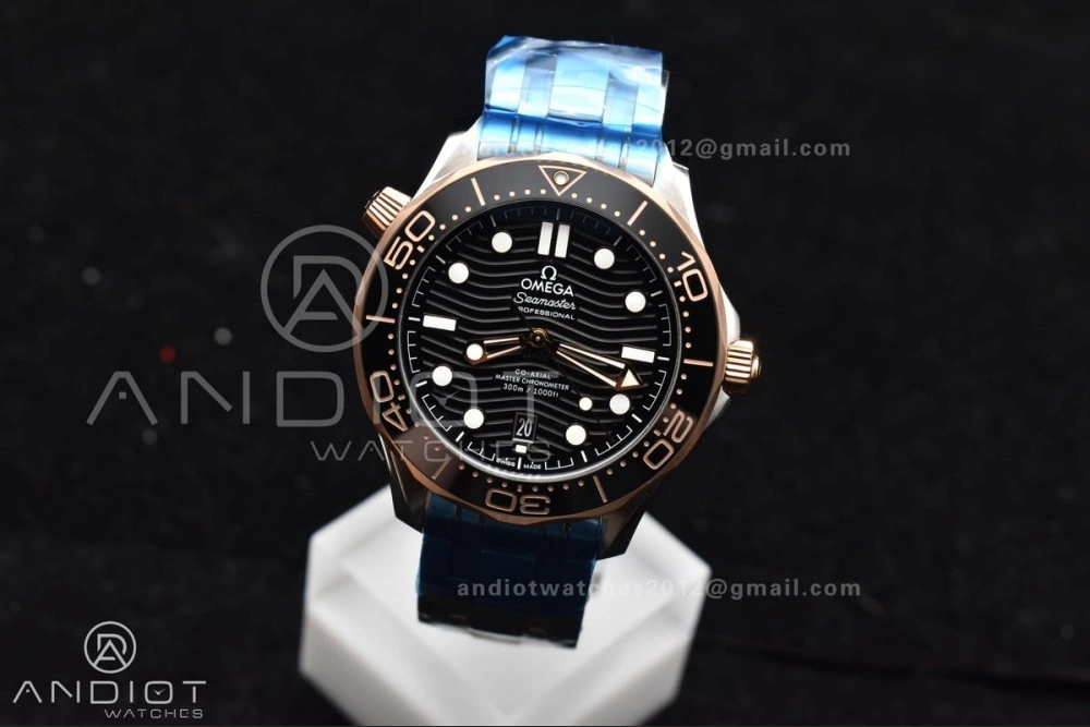 Packable Seamaster Diver 300M SS RG VSF 1:1 Best Edition Black Ceramic Black Dial on SS Bracelet A 85