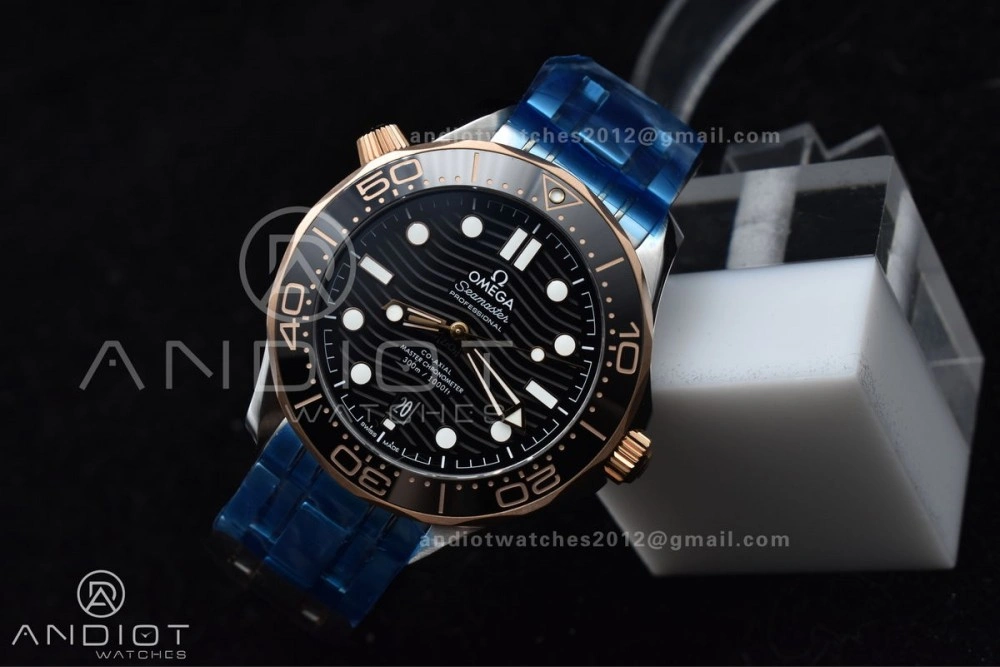 Packable Seamaster Diver 300M SS RG VSF 1:1 Best Edition Black Ceramic Black Dial on SS Bracelet A 85