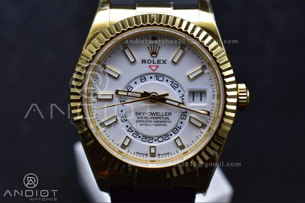 Functional Sky-Dweller 336238 YG ZF 1:1 Best Edition White Dial on Oysterflex Strap A23J (Gain Weight) 1100