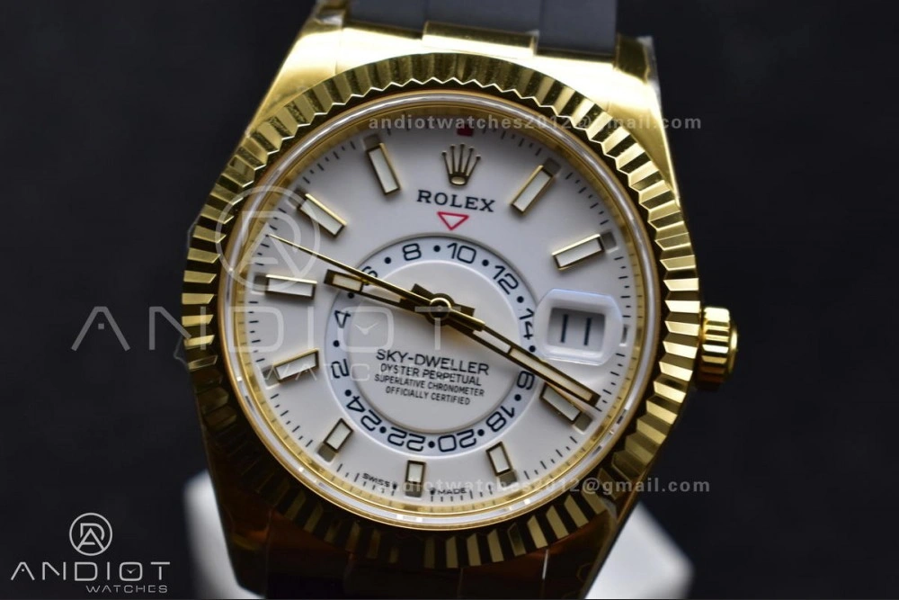 Functional Sky-Dweller 336238 YG ZF 1:1 Best Edition White Dial on Oysterflex Strap A23J (Gain Weight) 1100