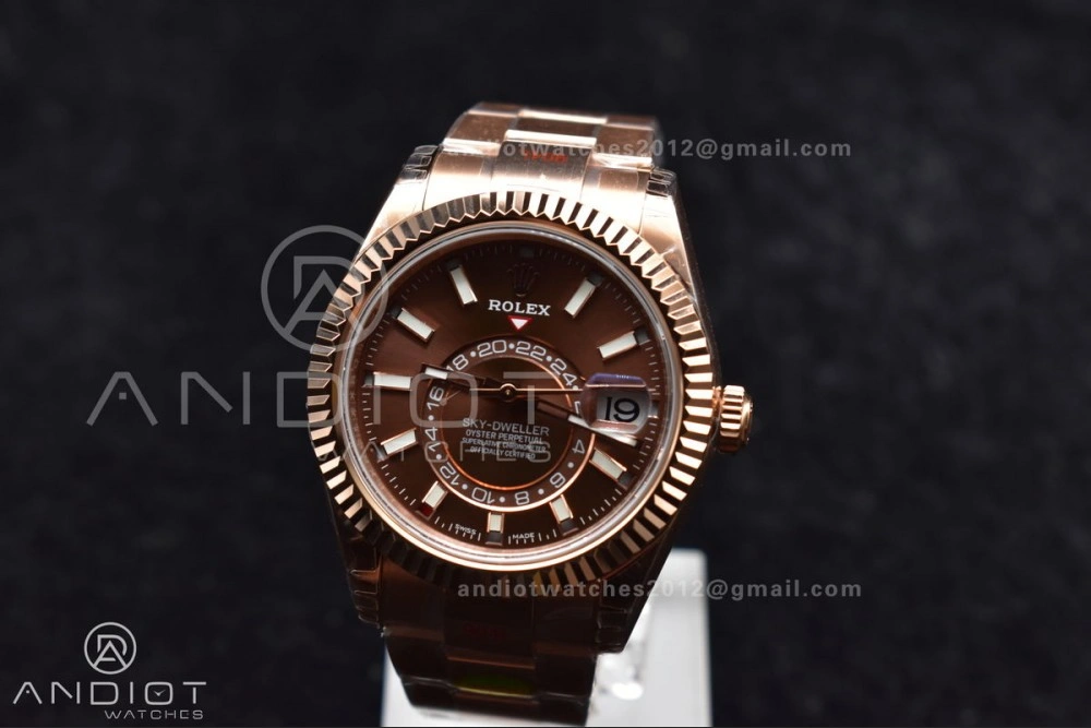 Sleek Skydweller RG Noob Best Edition Brown Dial on RG Bracelet A23J 1103