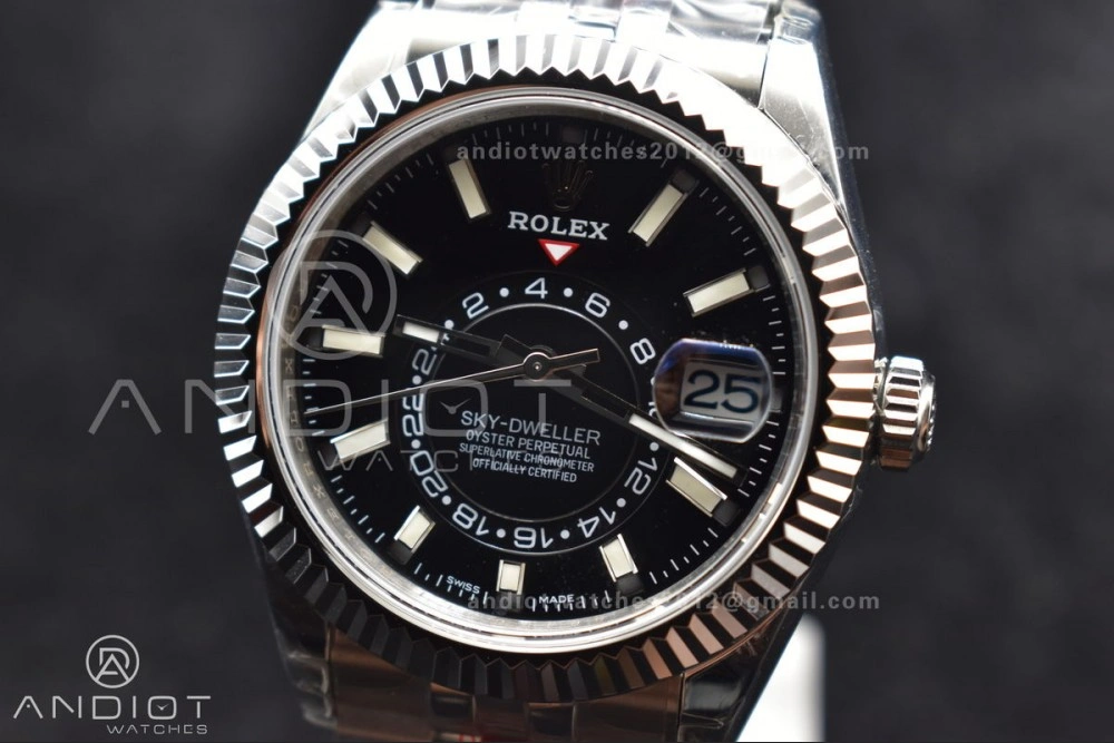 Affordable Skydweller SS Noob Best Edition Black Dial on SS Jubilee Bracelet A23J 1107