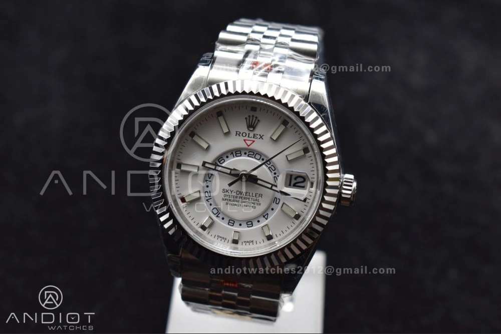 Functional Skydweller SS Noob Best Edition White Dial On SS Jubilee Bracelet A23J 1110