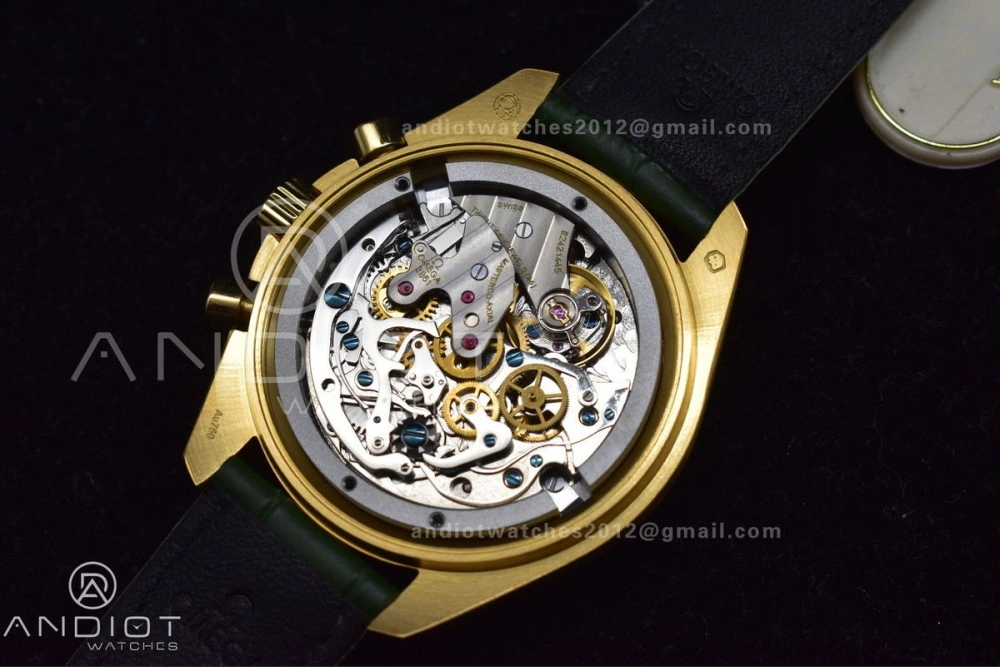 Speedmaster Moonwatch in Moonshine Gold YG RMF Best Edition Green Dial on Green Leather Strap Manual Chrono Attractive 460