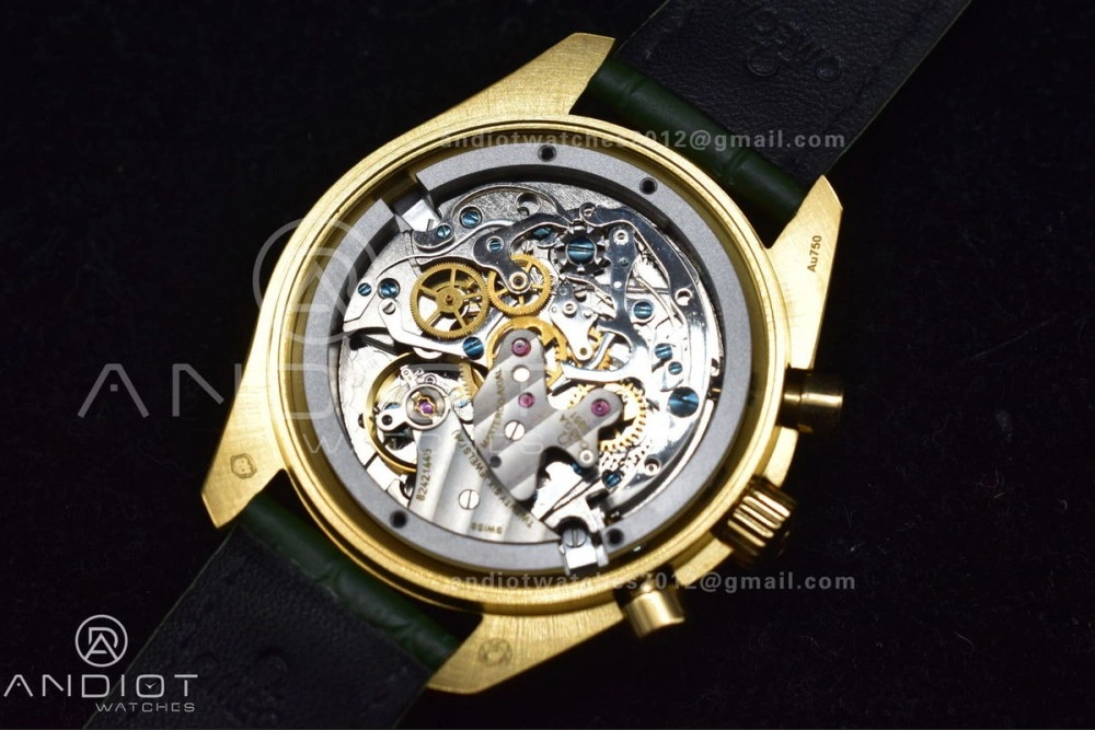 Speedmaster Moonwatch in Moonshine Gold YG RMF Best Edition Green Dial on Green Leather Strap Manual Chrono Attractive 460
