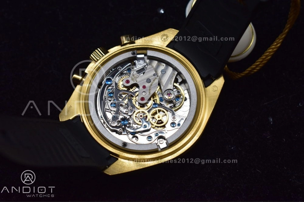 Speedmaster Moonwatch in Moonshine Gold YG RMF Best Edition YG Dial on Black Rubber Strap Manual Chrono Resilient 11