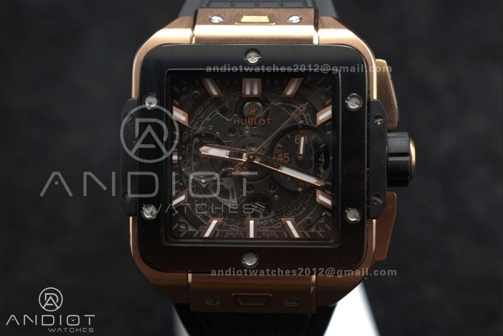 RelaxedFit Square Bang Unico 42mm RG BBF 1:1 Best Edition Skeleton Dial Ceramic Bezel on Black Rubber Strap A 270