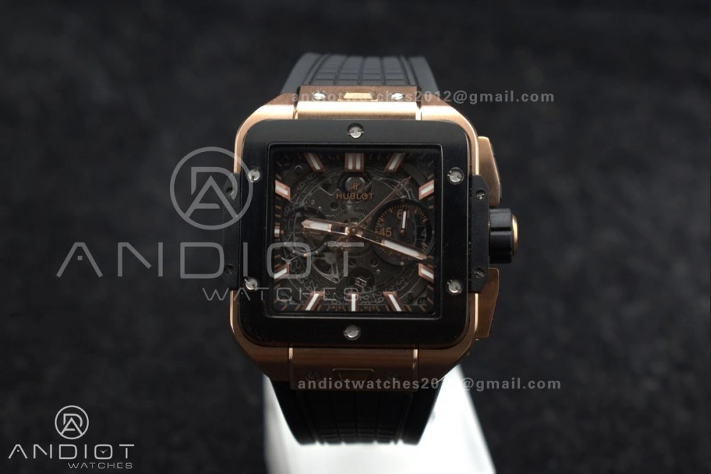 RelaxedFit Square Bang Unico 42mm RG BBF 1:1 Best Edition Skeleton Dial Ceramic Bezel on Black Rubber Strap A 270