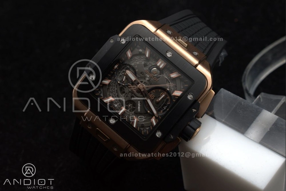 RelaxedFit Square Bang Unico 42mm RG BBF 1:1 Best Edition Skeleton Dial Ceramic Bezel on Black Rubber Strap A 270