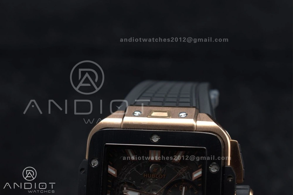 RelaxedFit Square Bang Unico 42mm RG BBF 1:1 Best Edition Skeleton Dial Ceramic Bezel on Black Rubber Strap A 270