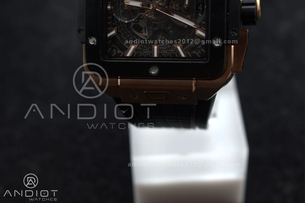 RelaxedFit Square Bang Unico 42mm RG BBF 1:1 Best Edition Skeleton Dial Ceramic Bezel on Black Rubber Strap A 270