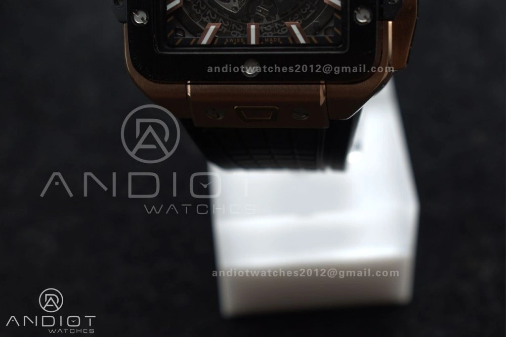 RelaxedFit Square Bang Unico 42mm RG BBF 1:1 Best Edition Skeleton Dial Ceramic Bezel on Black Rubber Strap A 270