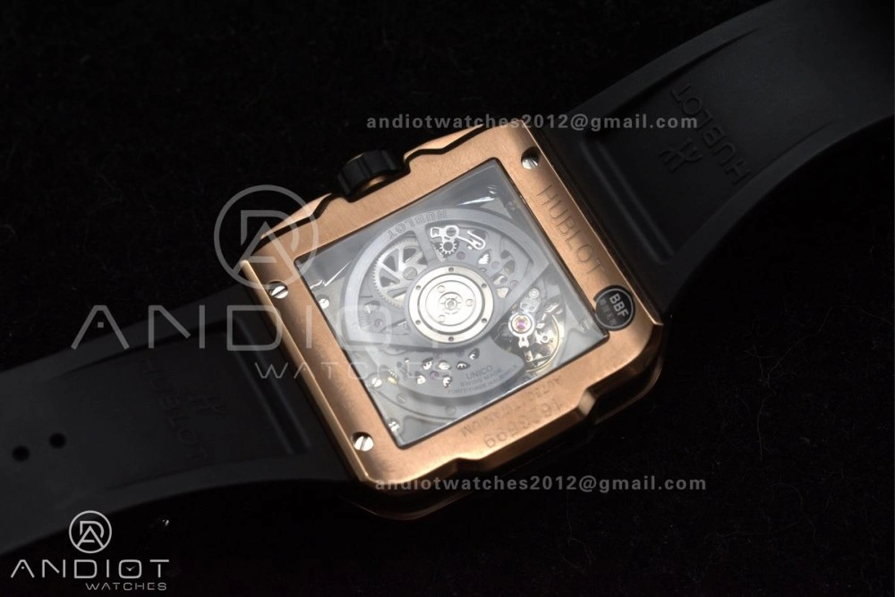 RelaxedFit Square Bang Unico 42mm RG BBF 1:1 Best Edition Skeleton Dial Ceramic Bezel on Black Rubber Strap A 270