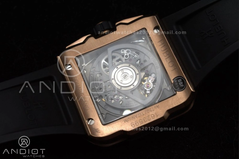 RelaxedFit Square Bang Unico 42mm RG BBF 1:1 Best Edition Skeleton Dial Ceramic Bezel on Black Rubber Strap A 270
