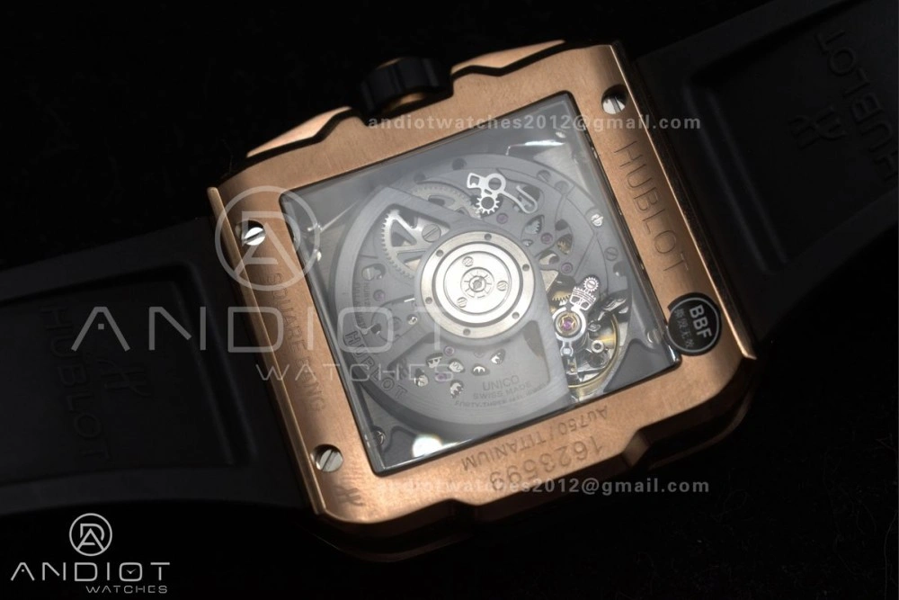 RelaxedFit Square Bang Unico 42mm RG BBF 1:1 Best Edition Skeleton Dial Ceramic Bezel on Black Rubber Strap A 270