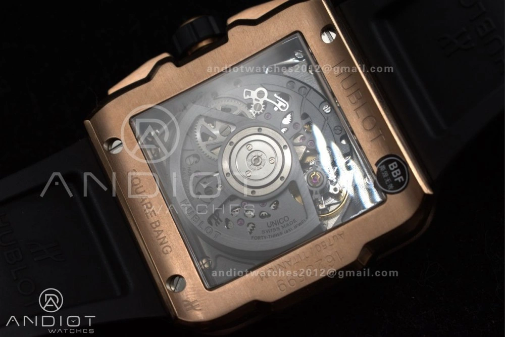 RelaxedFit Square Bang Unico 42mm RG BBF 1:1 Best Edition Skeleton Dial Ceramic Bezel on Black Rubber Strap A 270