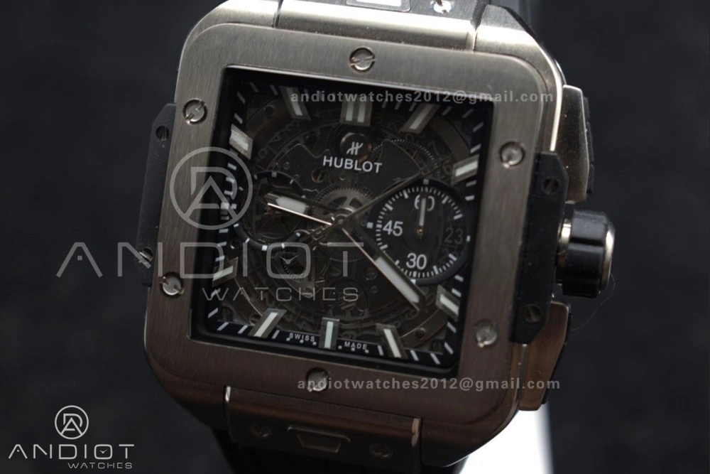 Square Bang Unico 42mm Titanium BBF 1:1 Best Edition Skeleton Dial on Black Rubber Strap A WeatherProof 278