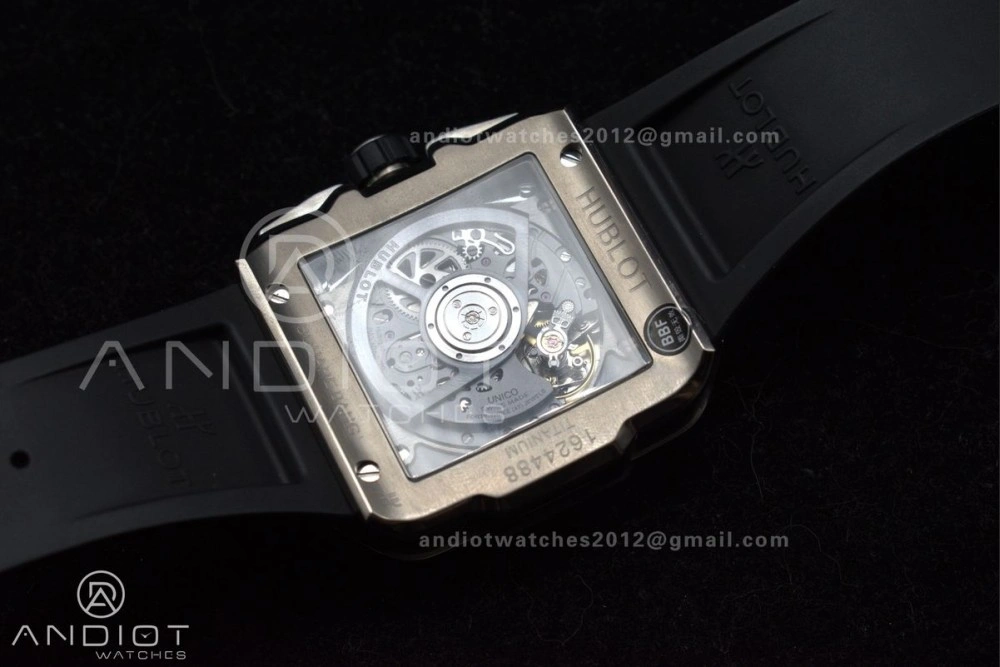 Square Bang Unico 42mm Titanium BBF 1:1 Best Edition Skeleton Dial on Black Rubber Strap A WeatherProof 278