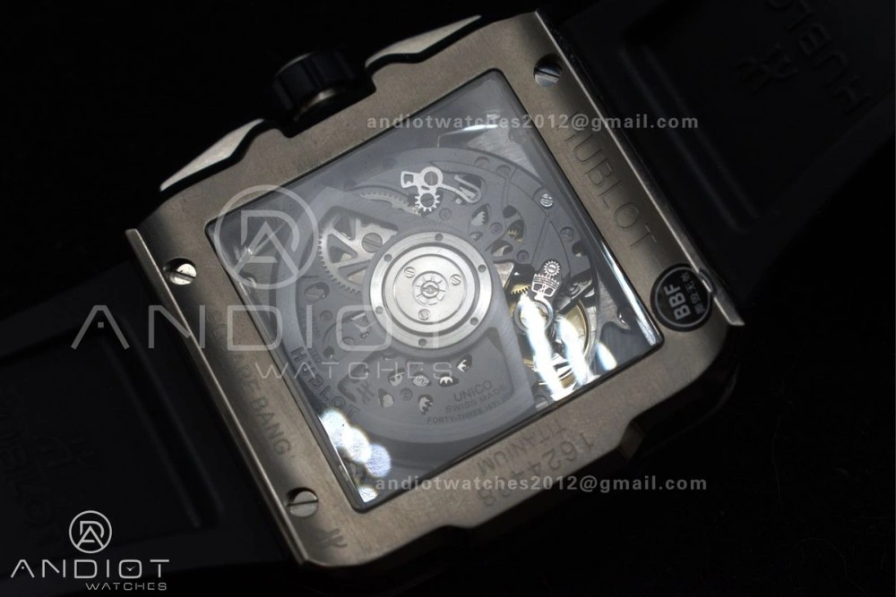 Square Bang Unico 42mm Titanium BBF 1:1 Best Edition Skeleton Dial on Black Rubber Strap A WeatherProof 278