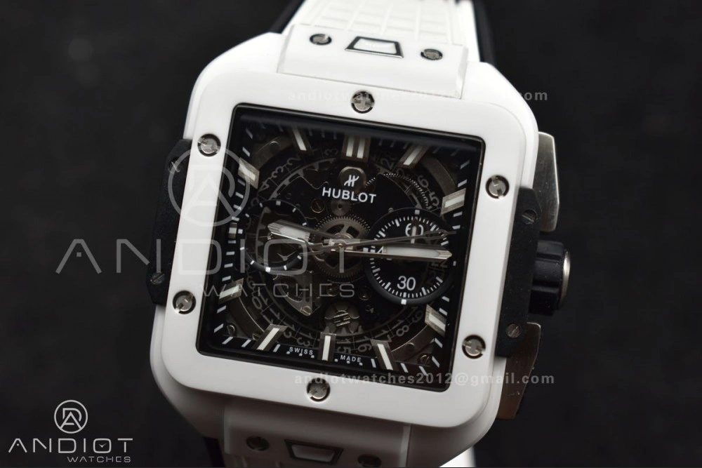 Square Bang Unico White Ceramic BBF 1:1 Best Edition on Rubber Strap A Compact 279