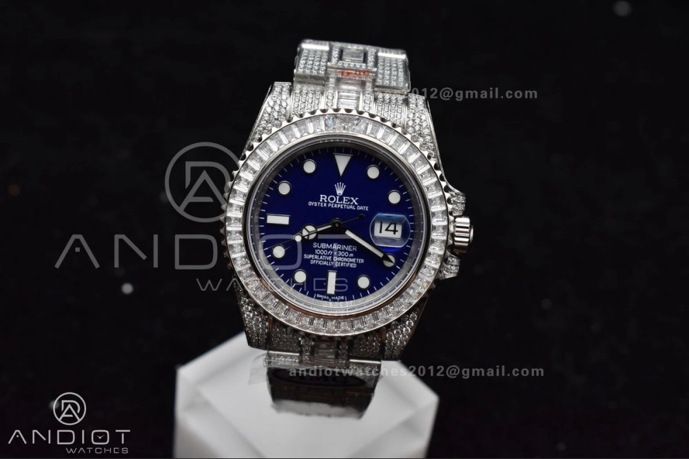 Submariner 40mm Full Diamonds SS AMGF Best Edition Blue Dial On Bracelet On VR Chic 1149
