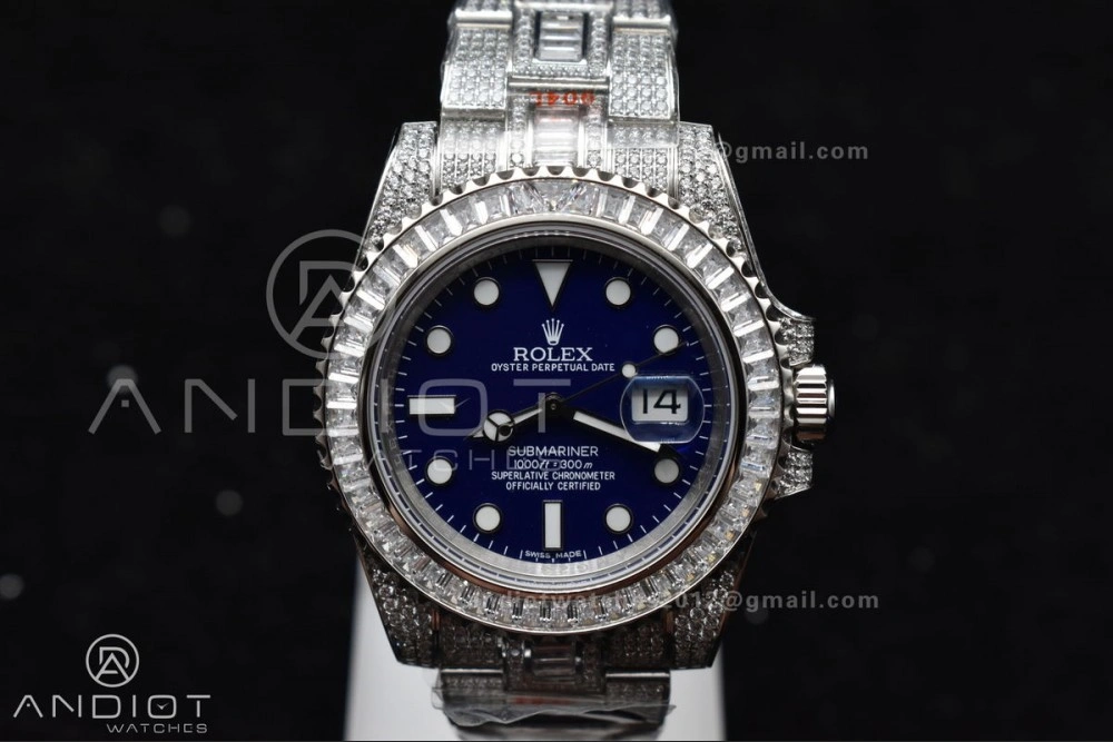 Submariner 40mm Full Diamonds SS AMGF Best Edition Blue Dial On Bracelet On VR Chic 1149