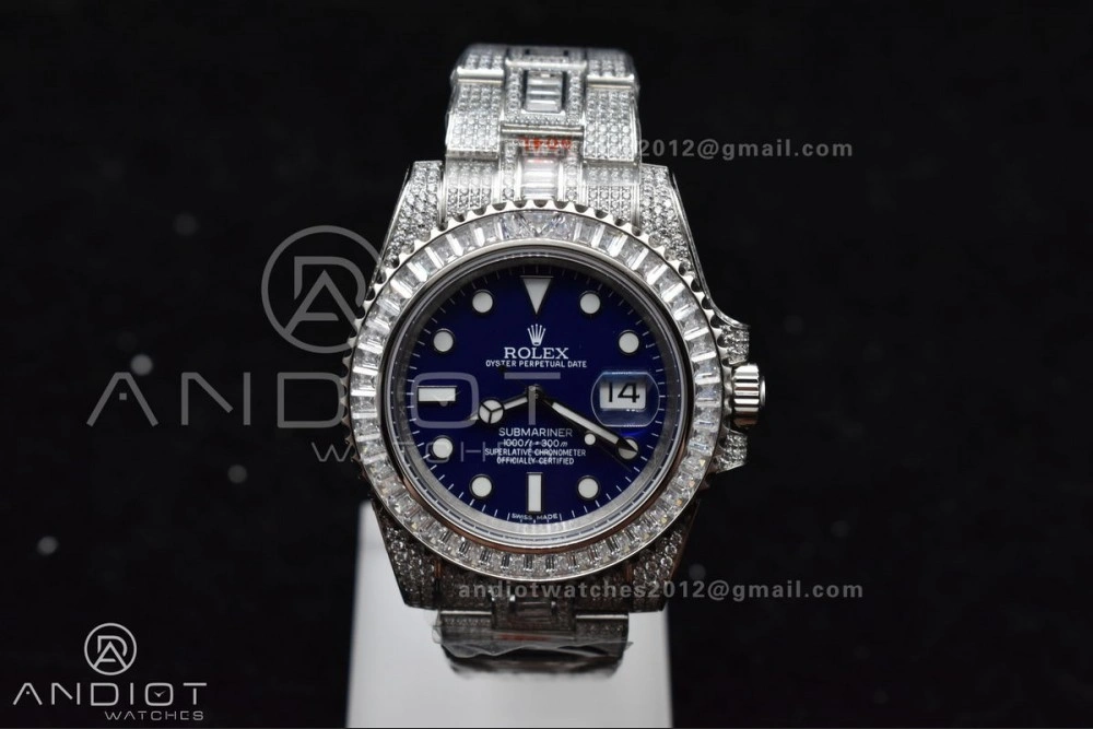 Submariner 40mm Full Diamonds SS AMGF Best Edition Blue Dial On Bracelet On VR Chic 1149