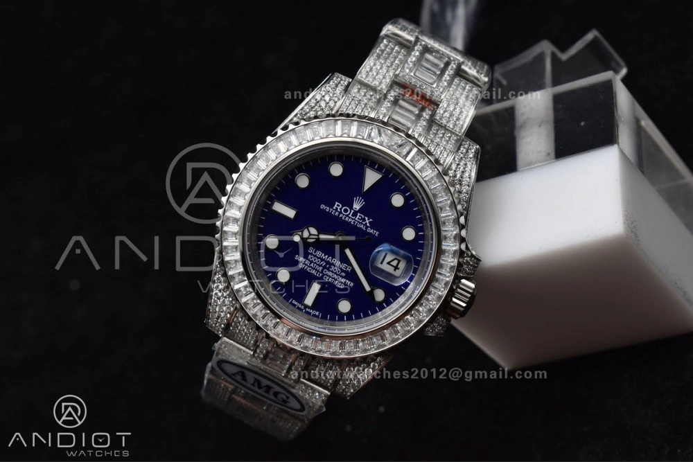 Submariner 40mm Full Diamonds SS AMGF Best Edition Blue Dial On Bracelet On VR Chic 1149