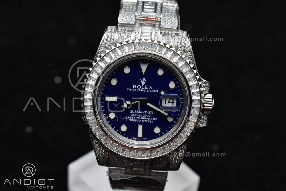 Submariner 40mm Full Diamonds SS AMGF Best Edition Blue Dial On Bracelet On VR Chic 1149