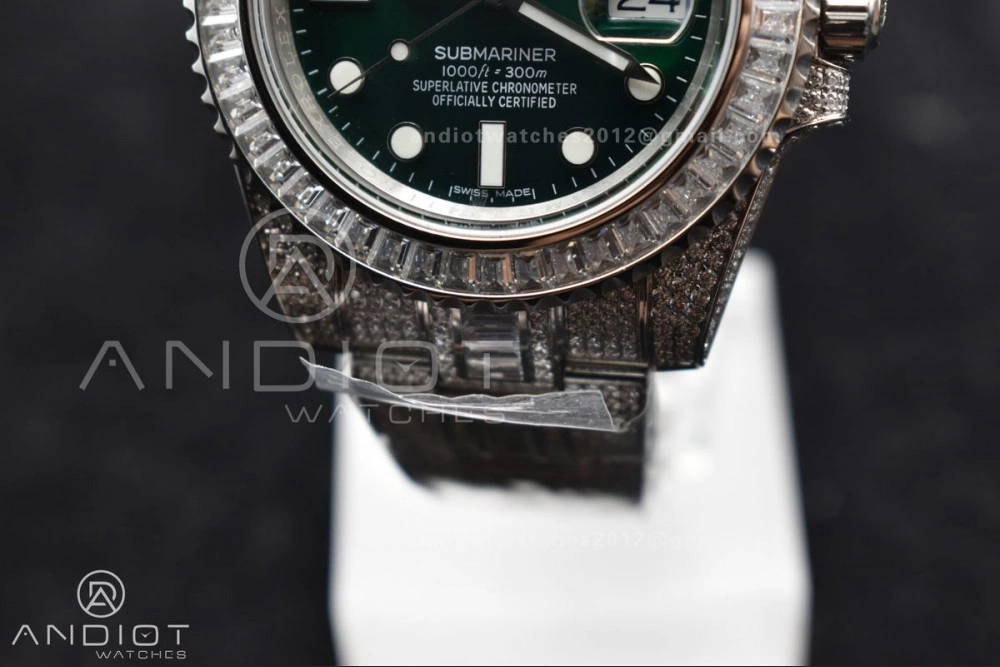 Submariner 40mm Full Diamonds SS AMGF Best Edition Green Dial on Bracelet on VR Minimalist 1150