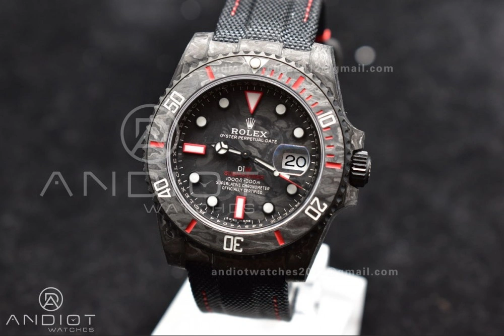 Practical Submariner DIW Carbon VSF 1:1 Best Edition Black Red Dial on Black Nylon Strap VS 474
