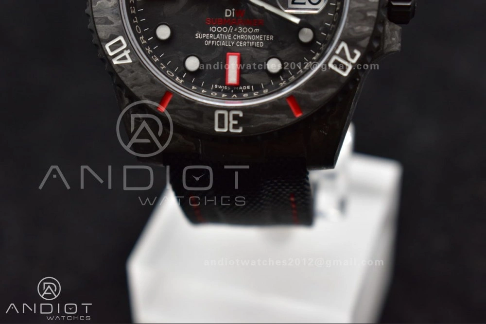 Practical Submariner DIW Carbon VSF 1:1 Best Edition Black Red Dial on Black Nylon Strap VS 474