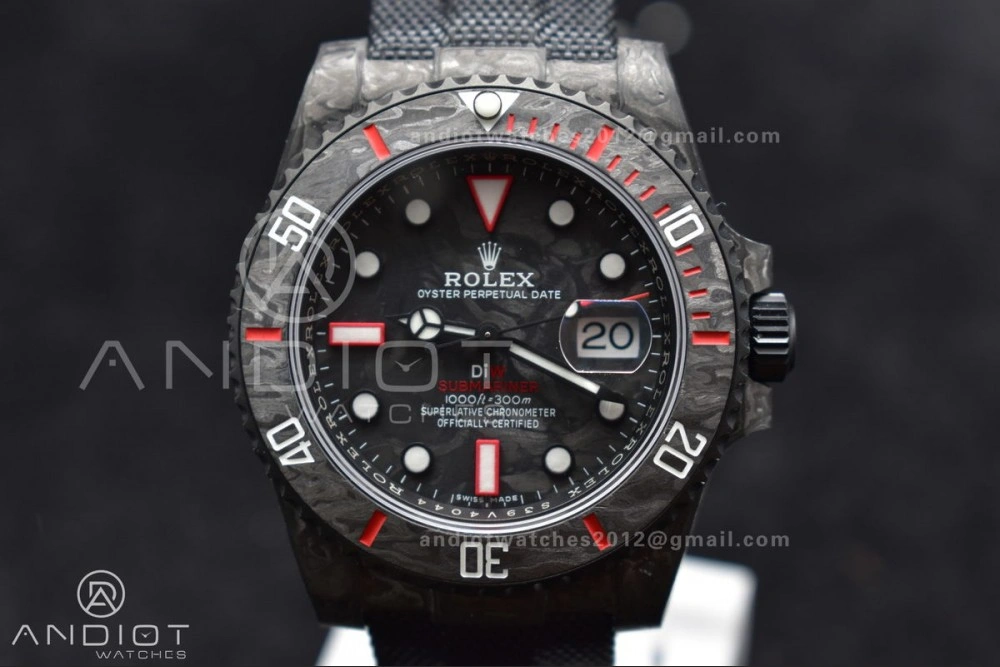 Practical Submariner DIW Carbon VSF 1:1 Best Edition Black Red Dial on Black Nylon Strap VS 474