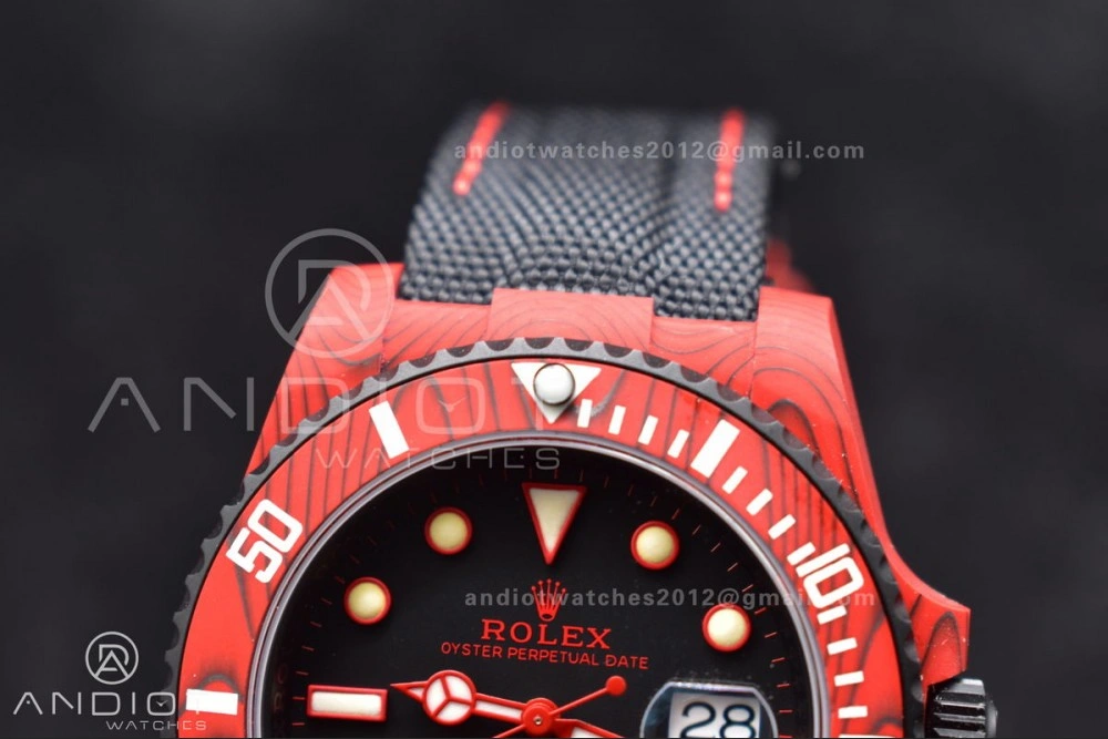Submariner DIW Red Carbon VSF 1:1 Best Edition Black Dial on Black Nylon Strap VS Affordable 473