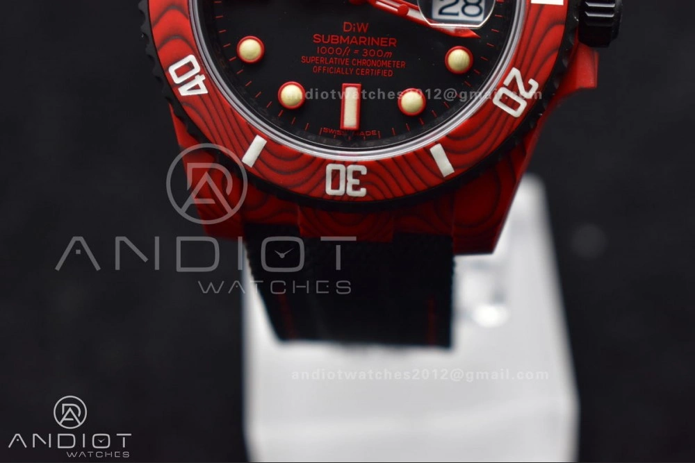 Submariner DIW Red Carbon VSF 1:1 Best Edition Black Dial on Black Nylon Strap VS Affordable 473