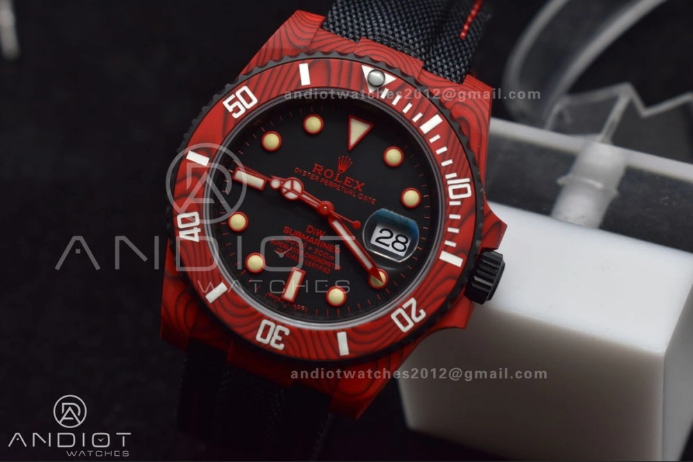 Submariner DIW Red Carbon VSF 1:1 Best Edition Black Dial on Black Nylon Strap VS Affordable 473